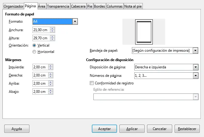 margen encuadernación libre office - Cómo establecer Área de impresion en LibreOffice