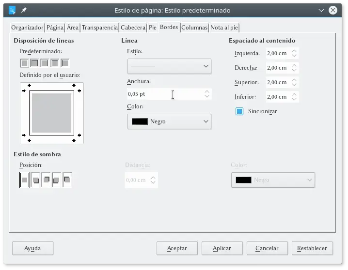 marggen de encuadernacionen libreoffice - Dónde está el menú hoja en LibreOffice writer